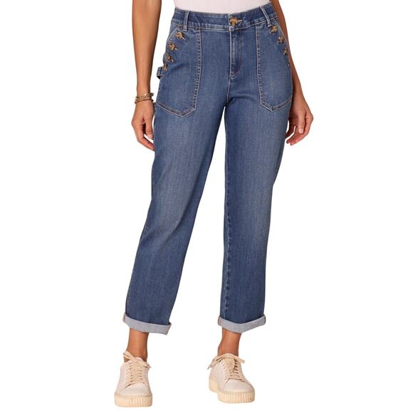Democracy Jeans Ab'solution Womens Size 14 Blue Cargo Button Detail Cropped EUC - Picture 1 of 16